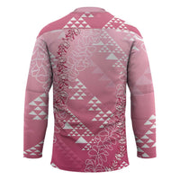 Hawaii Rose Pink Kapa Hockey Jersey Vintage 'Ohe Kāpala Motifs Mix Plumeria Leis