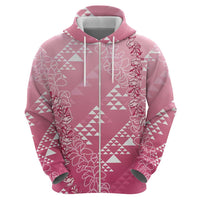 Hawaii Rose Pink Kapa Hoodie Vintage 'Ohe Kāpala Motifs Mix Plumeria Leis