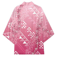Hawaii Rose Pink Kapa Kimono Vintage 'Ohe Kāpala Motifs Mix Plumeria Leis