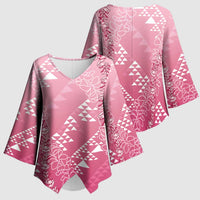 Hawaii Rose Pink Kapa Kimono Sleeve Blouse Vintage 'Ohe Kāpala Motifs Mix Plumeria Leis