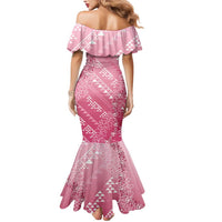 Hawaii Rose Pink Kapa Mermaid Dress Vintage 'Ohe Kāpala Motifs Mix Plumeria Leis LT7 - Polynesian Pride