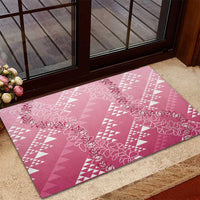 Hawaii Rose Pink Kapa Rubber Doormat Vintage 'Ohe Kāpala Motifs Mix Plumeria Leis