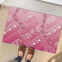 Hawaii Rose Pink Kapa Rubber Doormat Vintage 'Ohe Kāpala Motifs Mix Plumeria Leis