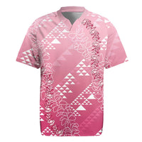 Hawaii Rose Pink Kapa Rugby Jersey Vintage 'Ohe Kāpala Motifs Mix Plumeria Leis