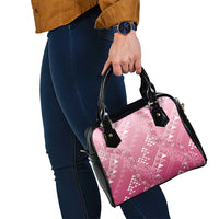 Hawaii Rose Pink Kapa Shoulder Handbag Vintage 'Ohe Kāpala Motifs Mix Plumeria Leis