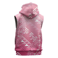 Hawaii Rose Pink Kapa Sleeveless Hoodie Vintage 'Ohe Kāpala Motifs Mix Plumeria Leis LT7 - Polynesian Pride