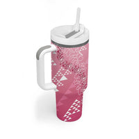 Hawaii Rose Pink Kapa Tumbler With Handle Vintage 'Ohe Kāpala Motifs Mix Plumeria Leis