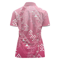 Hawaii Rose Pink Kapa Women Polo Shirt Vintage 'Ohe Kāpala Motifs Mix Plumeria Leis LT7 - Polynesian Pride
