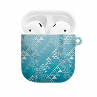 Hawaii Turquoise Kapa AirPods Case Vintage 'Ohe Kāpala Motifs Mix Plumeria Leis