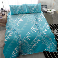 Hawaii Turquoise Kapa Bedding Set Vintage 'Ohe Kāpala Motifs Mix Plumeria Leis