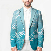 Hawaii Turquoise Kapa Blazer Vintage 'Ohe Kāpala Motifs Mix Plumeria Leis