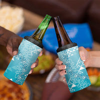 Hawaii Turquoise Kapa 4 in 1 Can Cooler Tumbler Vintage 'Ohe Kāpala Motifs Mix Plumeria Leis LT7 - Polynesian Pride