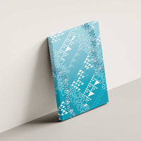 Hawaii Turquoise Kapa Canvas Wall Art Vintage 'Ohe Kāpala Motifs Mix Plumeria Leis