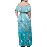 Hawaii Turquoise Kapa Family Matching Off Shoulder Maxi Dress and Hawaiian Shirt Vintage 'Ohe Kāpala Motifs Mix Plumeria Leis LT7 - Polynesian Pride