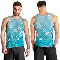 Hawaii Turquoise Kapa Men Tank Top Vintage 'Ohe Kāpala Motifs Mix Plumeria Leis