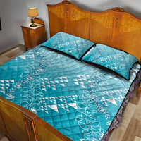 Hawaii Turquoise Kapa Quilt Bed Set Vintage 'Ohe Kāpala Motifs Mix Plumeria Leis