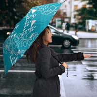 Hawaii Turquoise Kapa Umbrella Vintage 'Ohe Kāpala Motifs Mix Plumeria Leis