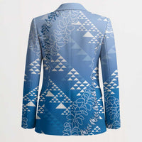 Hawaii Royal Blue Kapa Blazer Vintage 'Ohe Kāpala Motifs Mix Plumeria Leis
