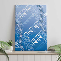 Hawaii Royal Blue Kapa Canvas Wall Art Vintage 'Ohe Kāpala Motifs Mix Plumeria Leis