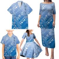 Hawaii Royal Blue Kapa Family Matching Puletasi and Hawaiian Shirt Vintage 'Ohe Kāpala Motifs Mix Plumeria Leis LT7 - Polynesian Pride