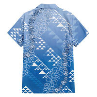 Hawaii Royal Blue Kapa Family Matching Summer Maxi Dress and Hawaiian Shirt Vintage 'Ohe Kāpala Motifs Mix Plumeria Leis LT7 - Polynesian Pride