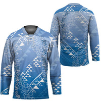 Hawaii Royal Blue Kapa Hockey Jersey Vintage 'Ohe Kāpala Motifs Mix Plumeria Leis