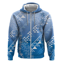 Hawaii Royal Blue Kapa Hoodie Vintage 'Ohe Kāpala Motifs Mix Plumeria Leis