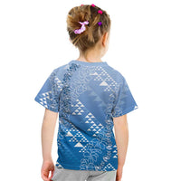 Hawaii Royal Blue Kapa Kid T Shirt Vintage 'Ohe Kāpala Motifs Mix Plumeria Leis