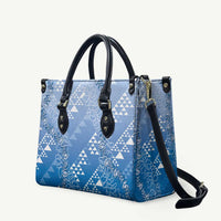 Hawaii Royal Blue Kapa Leather Bag Vintage 'Ohe Kāpala Motifs Mix Plumeria Leis