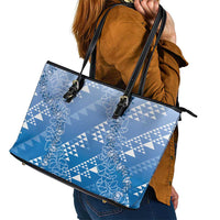 Hawaii Royal Blue Kapa Leather Tote Bag Vintage 'Ohe Kāpala Motifs Mix Plumeria Leis