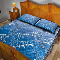 Hawaii Royal Blue Kapa Quilt Bed Set Vintage 'Ohe Kāpala Motifs Mix Plumeria Leis