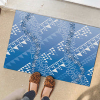 Hawaii Royal Blue Kapa Rubber Doormat Vintage 'Ohe Kāpala Motifs Mix Plumeria Leis