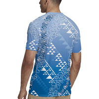 Hawaii Royal Blue Kapa Rugby Jersey Vintage 'Ohe Kāpala Motifs Mix Plumeria Leis
