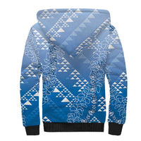 Hawaii Royal Blue Kapa Sherpa Hoodie Vintage 'Ohe Kāpala Motifs Mix Plumeria Leis LT7 - Polynesian Pride