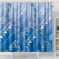 Hawaii Royal Blue Kapa Shower Curtain Vintage 'Ohe Kāpala Motifs Mix Plumeria Leis