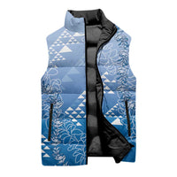 Hawaii Royal Blue Kapa Sleeveless Puffer Jacket Vintage 'Ohe Kāpala Motifs Mix Plumeria Leis