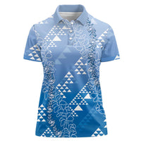 Hawaii Royal Blue Kapa Women Polo Shirt Vintage 'Ohe Kāpala Motifs Mix Plumeria Leis LT7 Female Royal Blue - Polynesian Pride