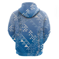 Hawaii Royal Blue Kapa Zip Hoodie Vintage 'Ohe Kāpala Motifs Mix Plumeria Leis