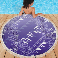 Hawaii Lavender Kapa Beach Blanket Vintage 'Ohe Kāpala Motifs Mix Plumeria Leis