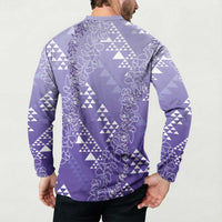 Hawaii Lavender Kapa Button Sweatshirt Vintage 'Ohe Kāpala Motifs Mix Plumeria Leis