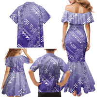 Hawaii Lavender Kapa Family Matching Mermaid Dress and Hawaiian Shirt Vintage 'Ohe Kāpala Motifs Mix Plumeria Leis LT7 - Polynesian Pride
