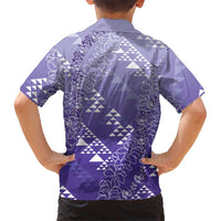 Hawaii Lavender Kapa Family Matching Off Shoulder Maxi Dress and Hawaiian Shirt Vintage 'Ohe Kāpala Motifs Mix Plumeria Leis LT7 - Polynesian Pride