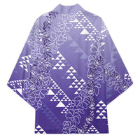 Hawaii Lavender Kapa Kimono Vintage 'Ohe Kāpala Motifs Mix Plumeria Leis