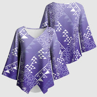 Hawaii Lavender Kapa Kimono Sleeve Blouse Vintage 'Ohe Kāpala Motifs Mix Plumeria Leis