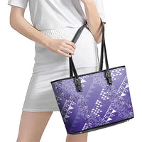 Hawaii Lavender Kapa Leather Tote Bag Vintage 'Ohe Kāpala Motifs Mix Plumeria Leis