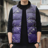 Hawaii Lavender Kapa Sleeveless Puffer Jacket Vintage 'Ohe Kāpala Motifs Mix Plumeria Leis