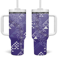 Hawaii Lavender Kapa Tumbler With Handle Vintage 'Ohe Kāpala Motifs Mix Plumeria Leis