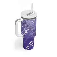 Hawaii Lavender Kapa Tumbler With Handle Vintage 'Ohe Kāpala Motifs Mix Plumeria Leis