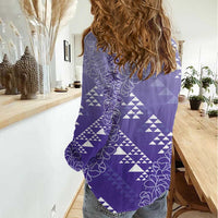 Hawaii Lavender Kapa Women Casual Shirt Vintage 'Ohe Kāpala Motifs Mix Plumeria Leis LT7 - Polynesian Pride