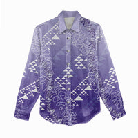 Hawaii Lavender Kapa Women Casual Shirt Vintage 'Ohe Kāpala Motifs Mix Plumeria Leis LT7 - Polynesian Pride